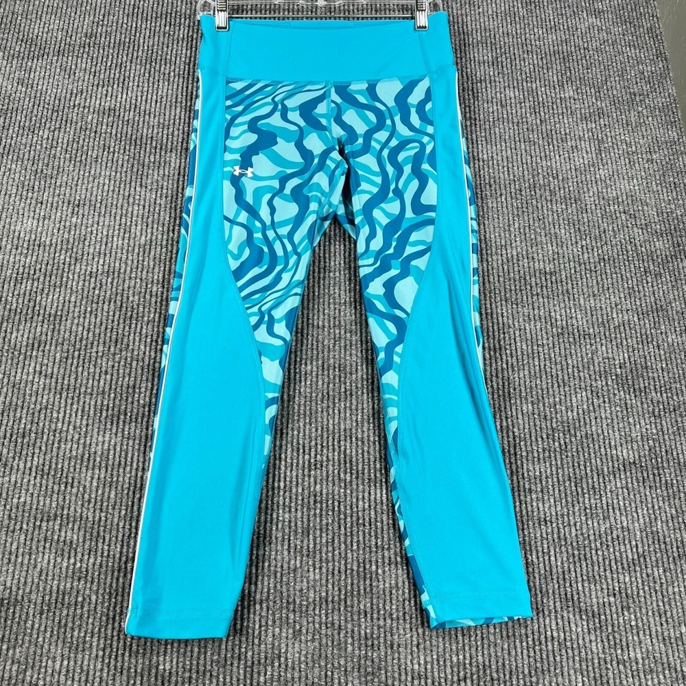 Under Armour Womens Leggings Medium Teal Blue Compression Heat Gear Activewear